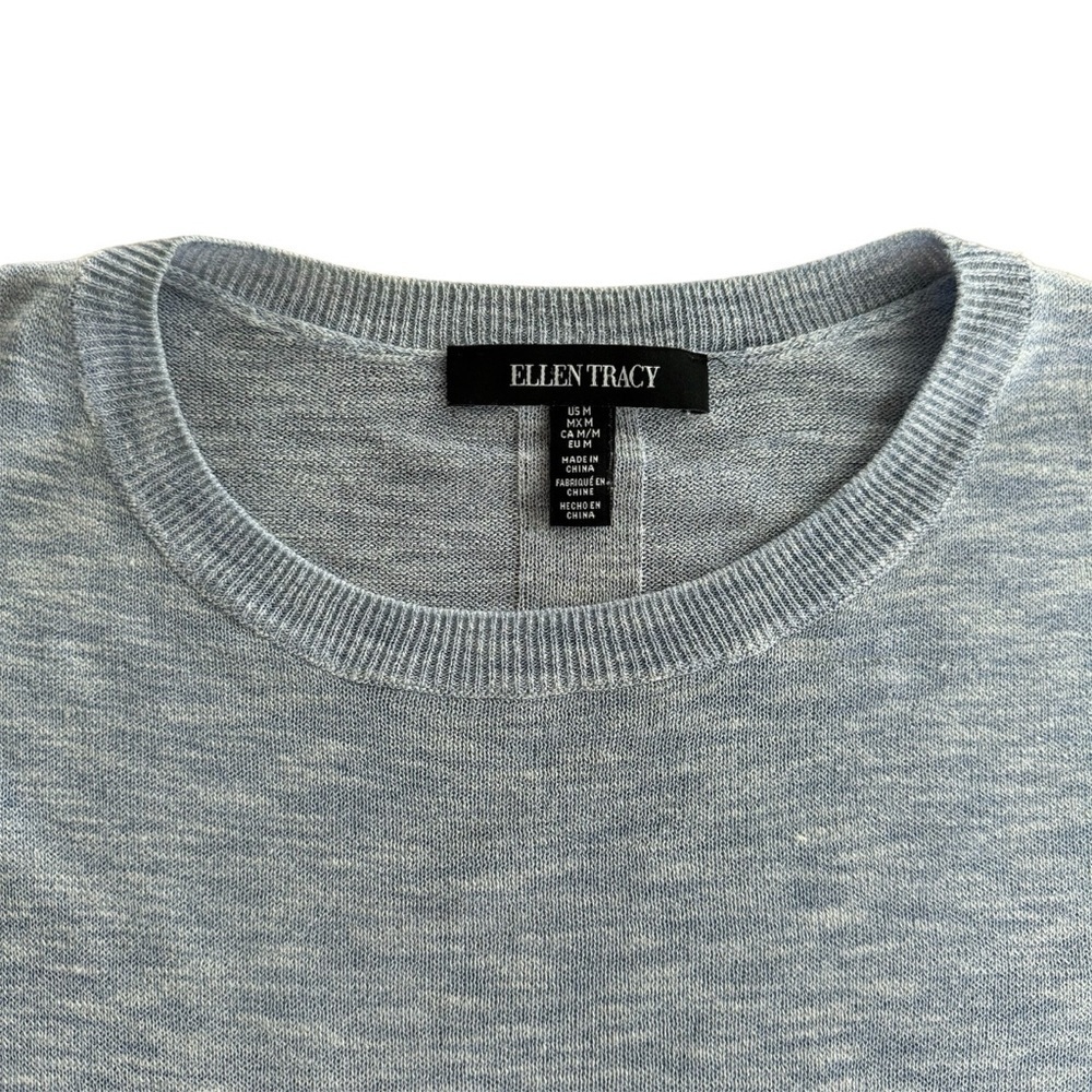 Ellen Tracy Sweater Women’s Medium Blue boxy Pullover Knit t-shirt Short Sleeve - Picture 6 of 7